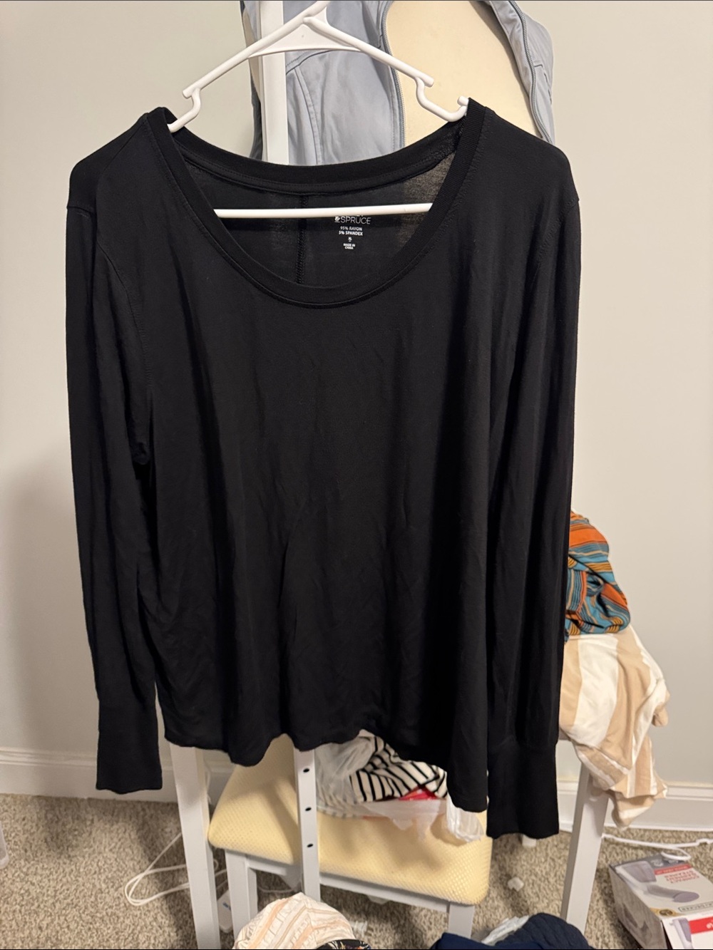 Market & Spruce Black Long-Sleeve Scoop Neck Tee